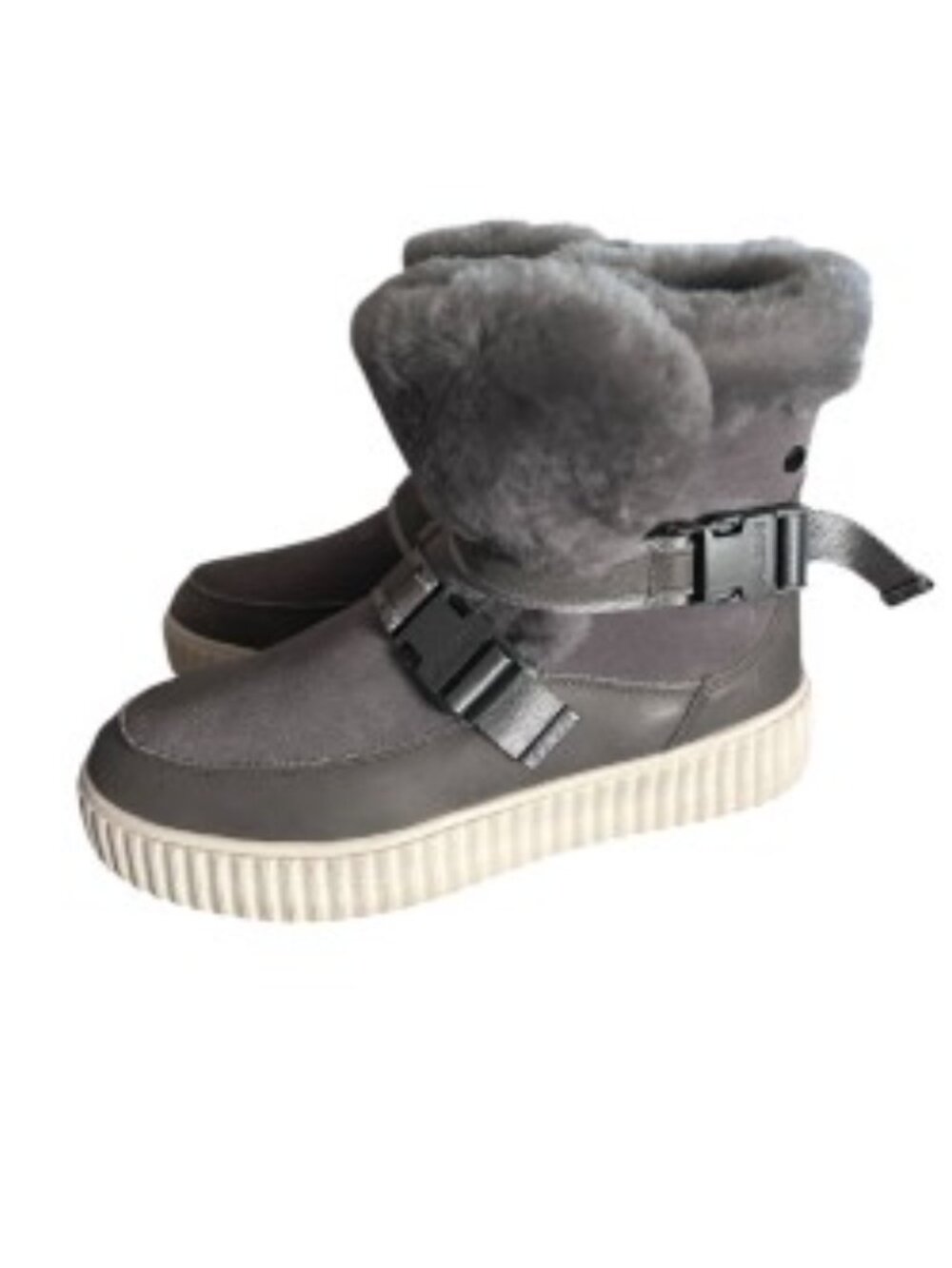 Women's Gray Fur-Lined Ankle Sneakers - Picture 2 of 8